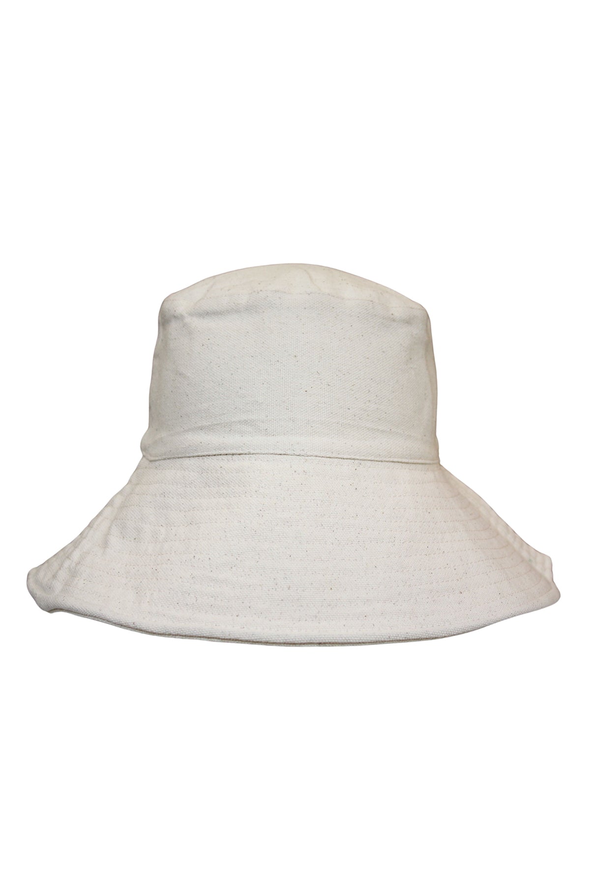   Discover the HAZEL CANVAS BUCKET HAT by Freya, a stylish plain white bucket hat featuring a wide brim and crafted with sustainable practices. 