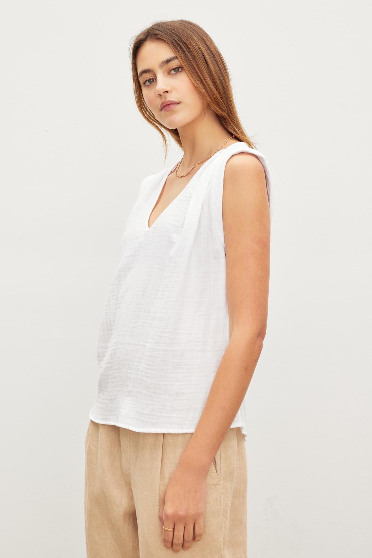   JAYLA COTTON GAUZE scoop neck tank top in white from Velvet by Graham & Spencer. 