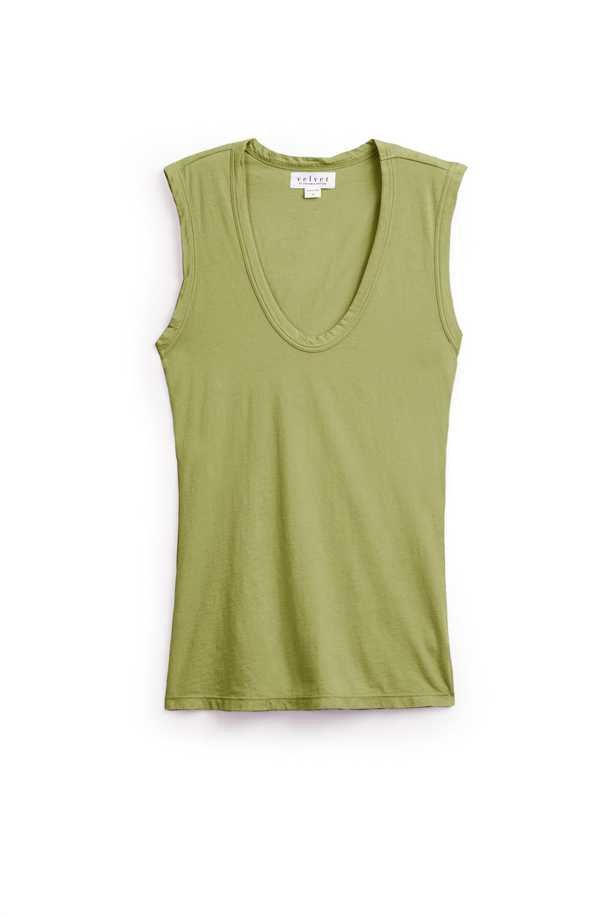 A Velvet by Graham & Spencer ESTINA TANK TOP, featuring a low-scoop-neck design and a soft gauzy whisper texture, against a white background.-37104298033345