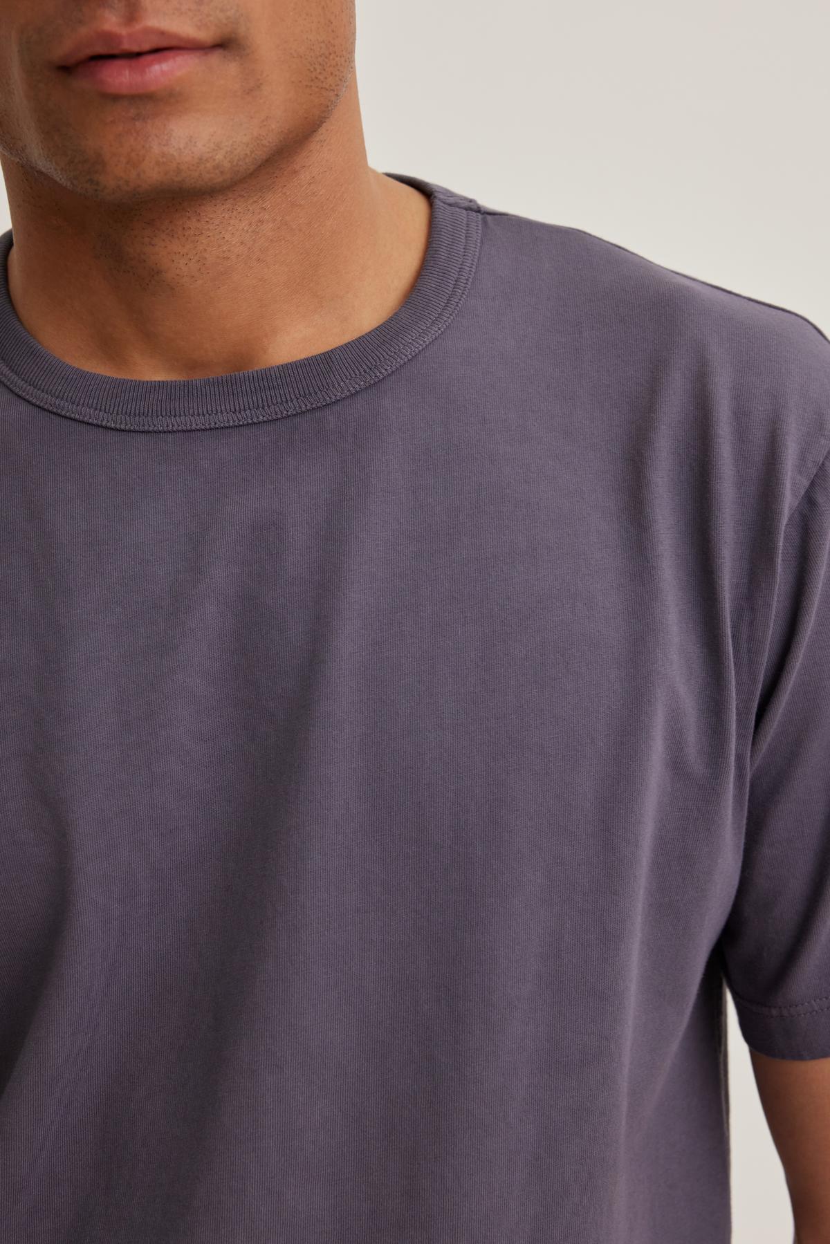   A person wearing the WELLS TEE by Velvet by Graham & Spencer, shown from the shoulders to just above the waist. 