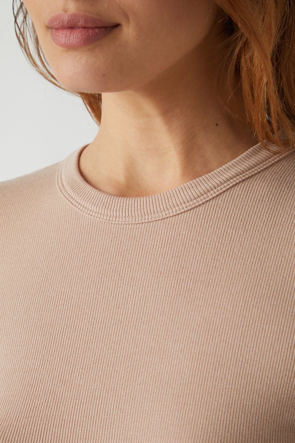   Camino Tee in nude front neckline detail 