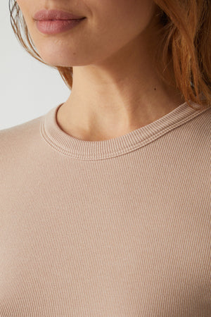 Camino Tee in nude front neckline detail