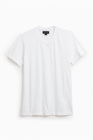 A plain white whisper knit SAMSEN TEE by Velvet by Graham & Spencer with short sleeves is displayed against a white background, offering a flawless fit.