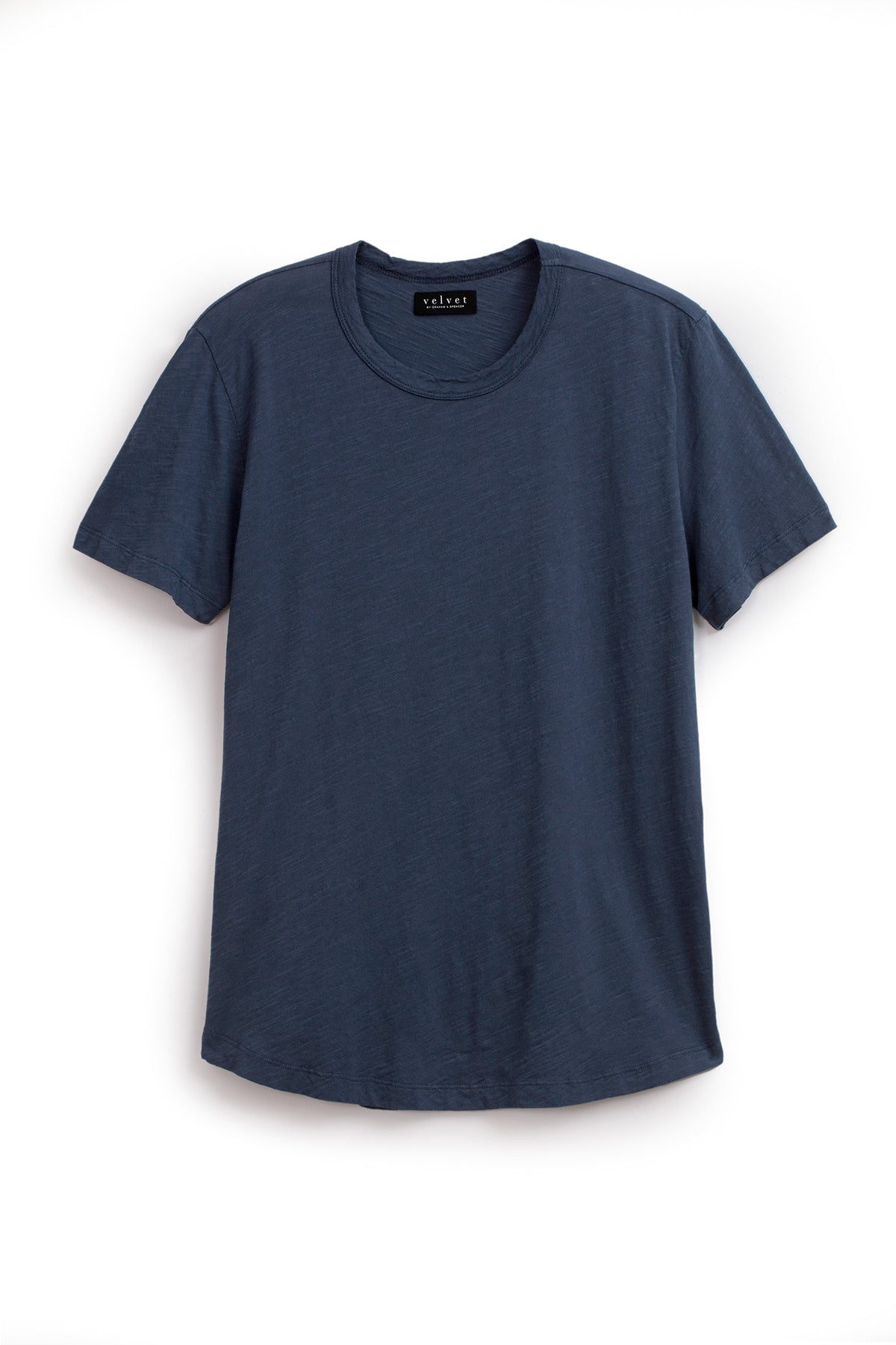   Plain navy blue AMARO TEE by Velvet by Graham & Spencer isolated on white background. 