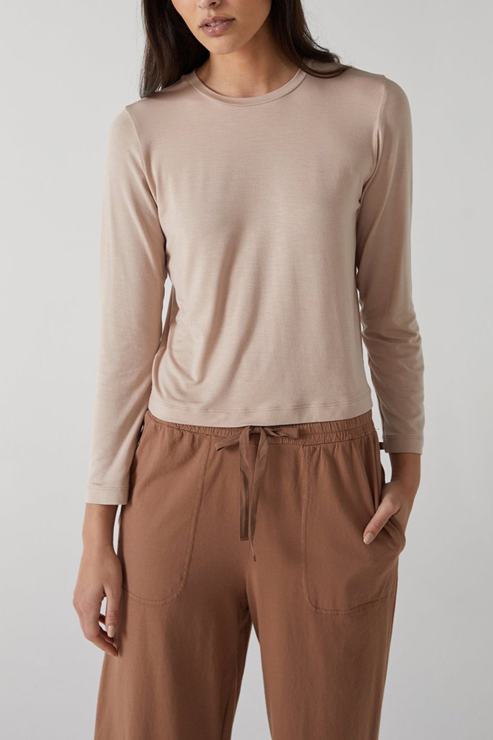   Velvet by Jenny Graham Pacifica Tee in beige. 