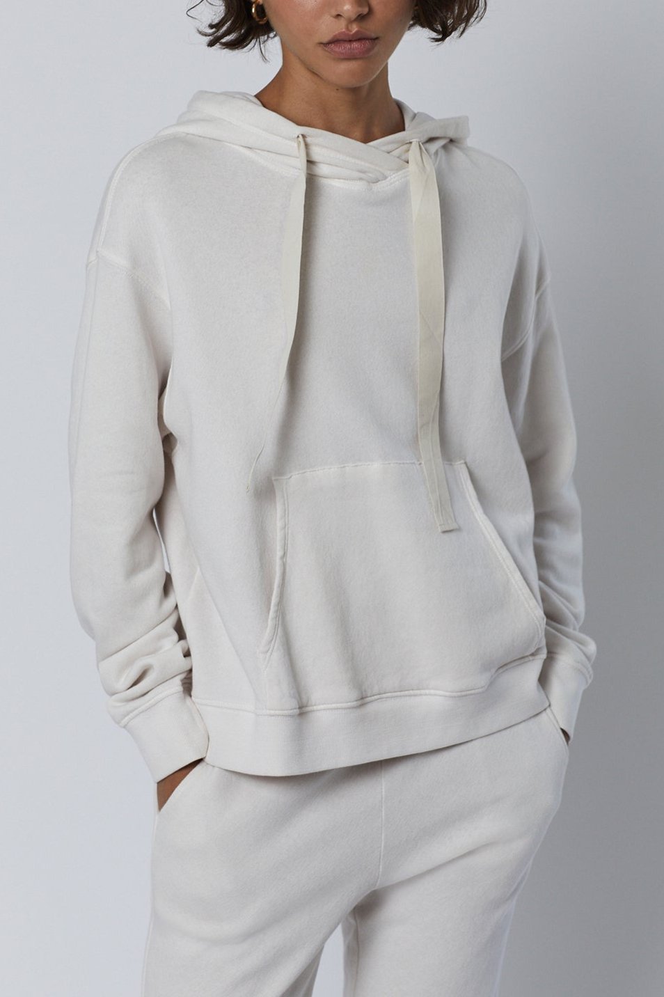   Ojai Hoodie in beach with Zuma Sweatpant front 