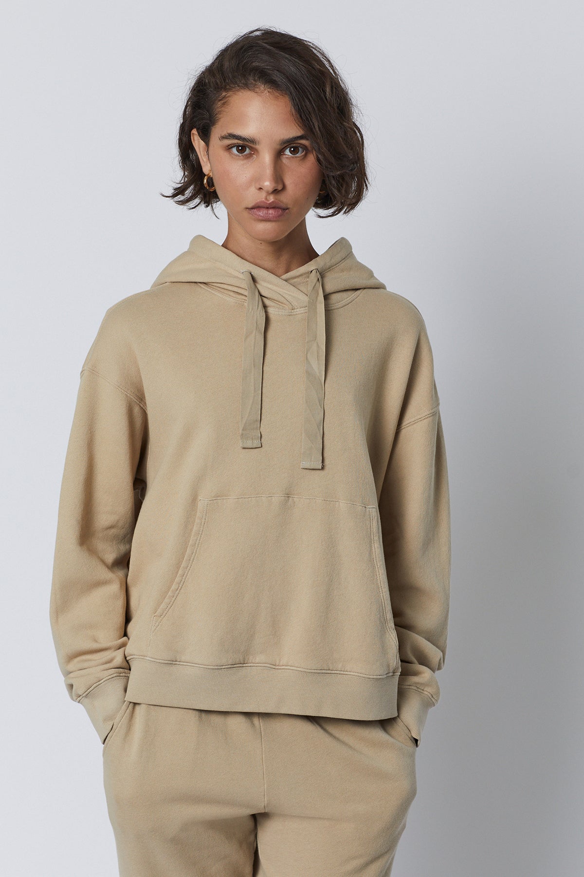   Ojai Hoodie in khaki with Zuma Sweatpant front 