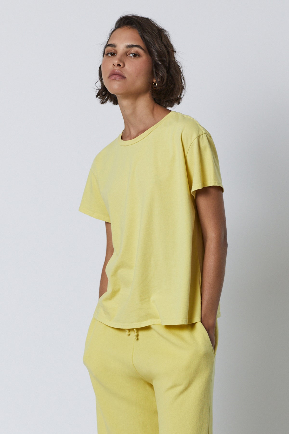   Topanga Tee in lemon with Montecito Sweatpant front 