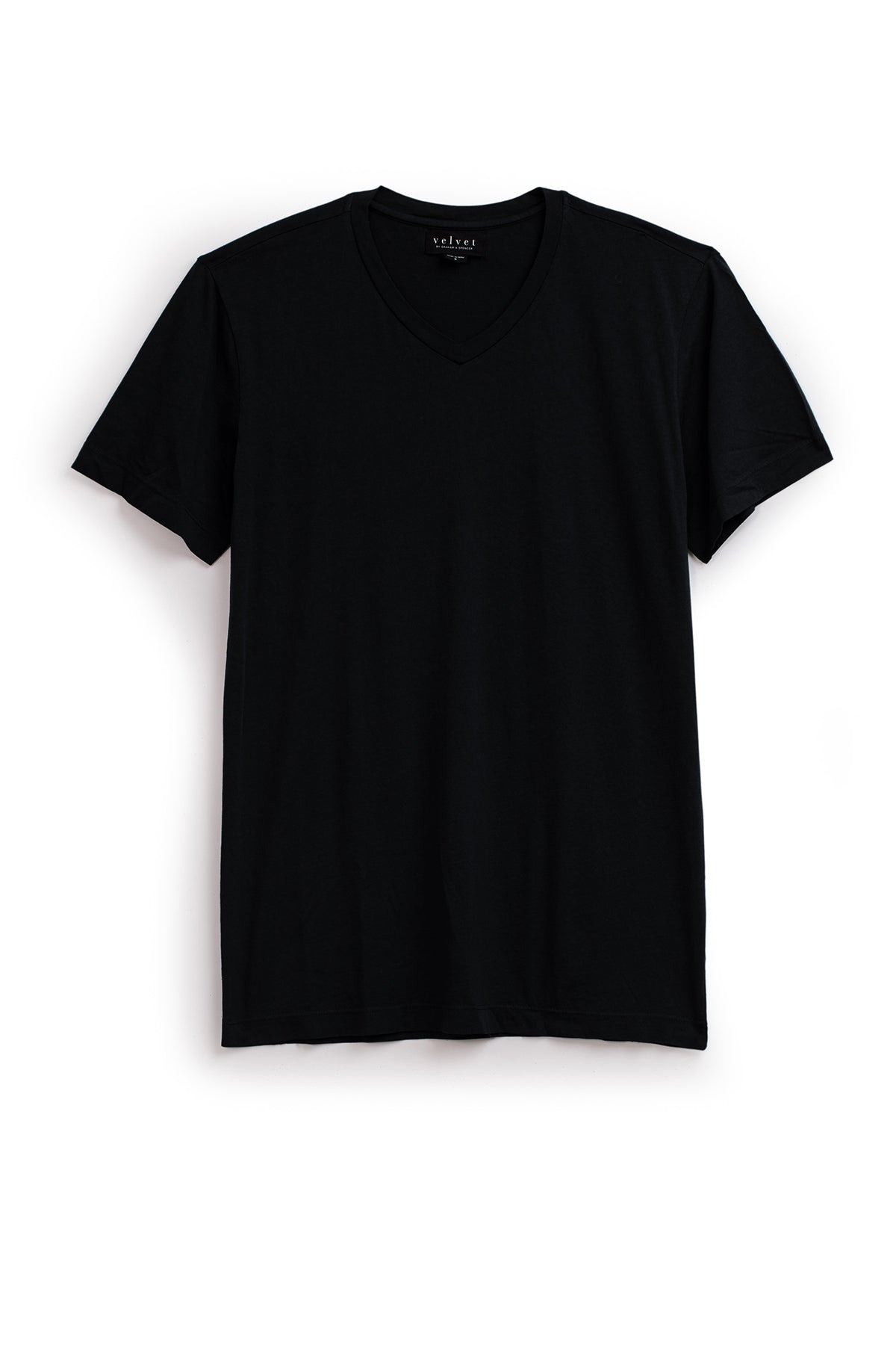   A plain black SAMSEN TEE by Velvet by Graham & Spencer, crafted with whisper knit for a flawless fit, is displayed against a white background. 