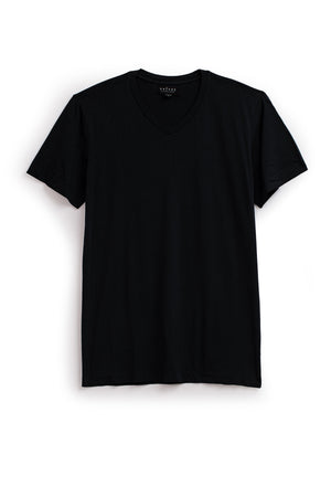 A plain black SAMSEN TEE by Velvet by Graham & Spencer, crafted with whisper knit for a flawless fit, is displayed against a white background.