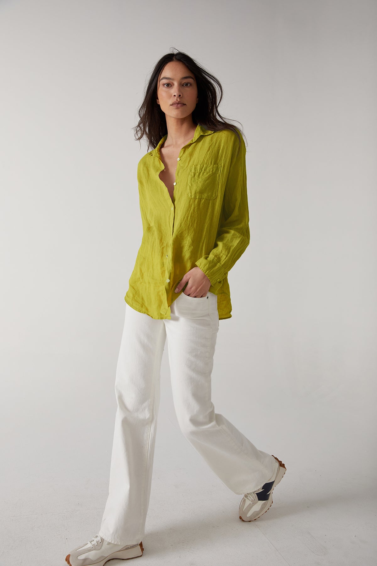   Mulholland Button Up Linen Shirt in Lemondrop 