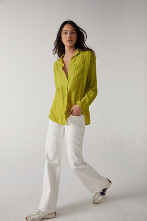 Mulholland Button Up Linen Shirt in Lemondrop